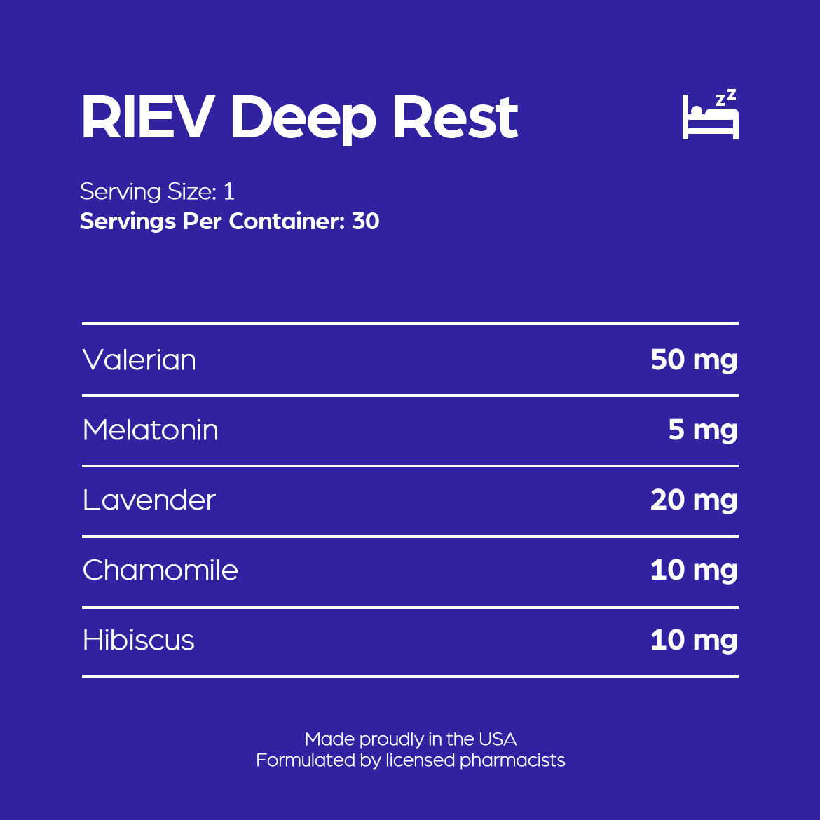 RIEV Deep Rest Strips Nutrition