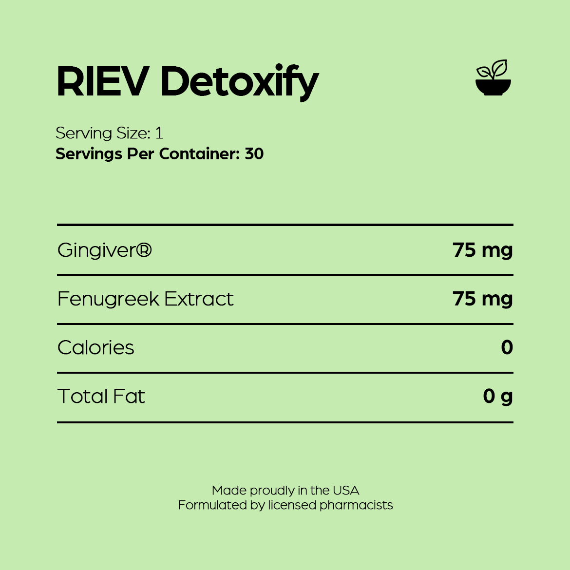 RIEV Detoxify Capsules Nutrition