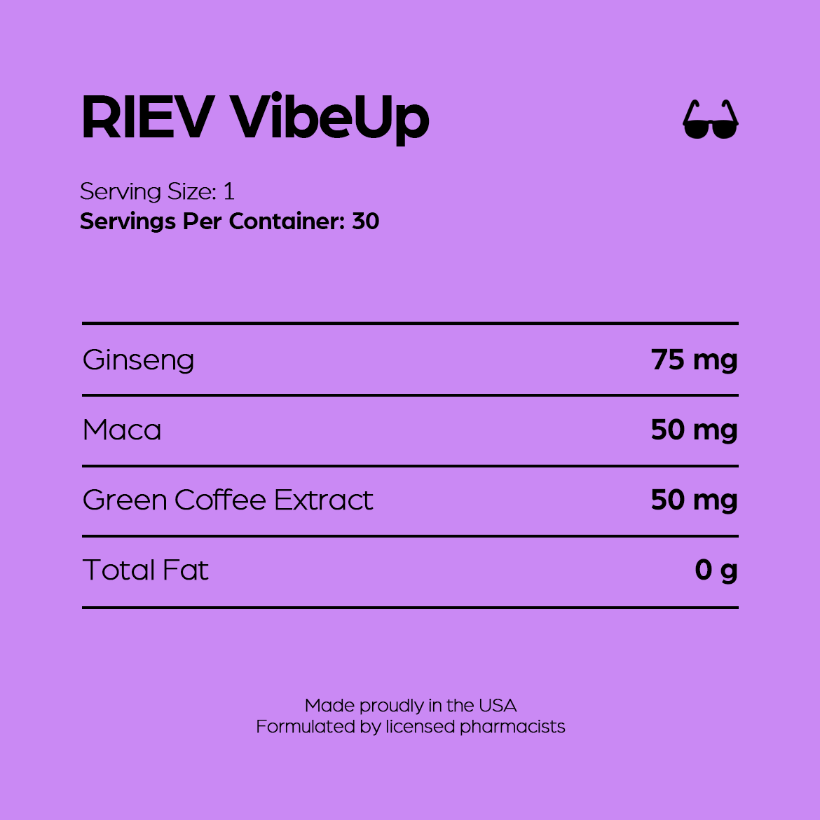 RIEV VibeUp Strips Nutrition